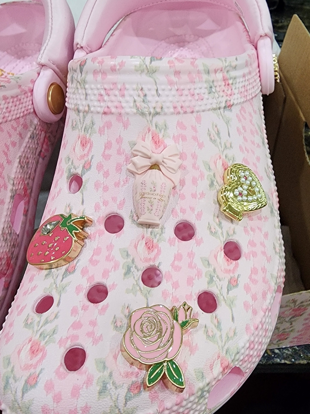 CROCS Pink Floral Pattern Clogs with Charms - Picture 3 of 9